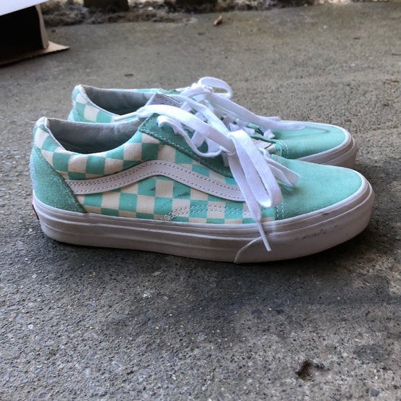vans teal checkered shoes